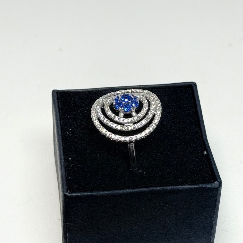 Sterling Silver 925 Blue CZ Concentric Circle Halo Ring Size 10 - Picture 3 of 13